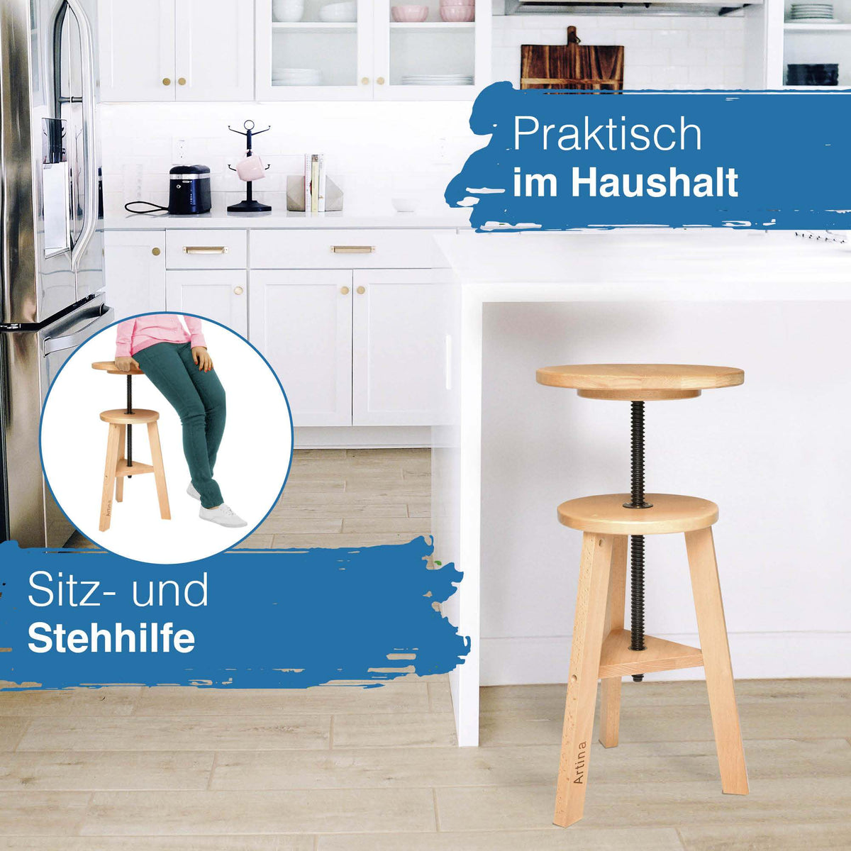 Artina Malhocker Arles höhenverstellbarer Malhocker aus FSC zertifiziertem Buchenholz