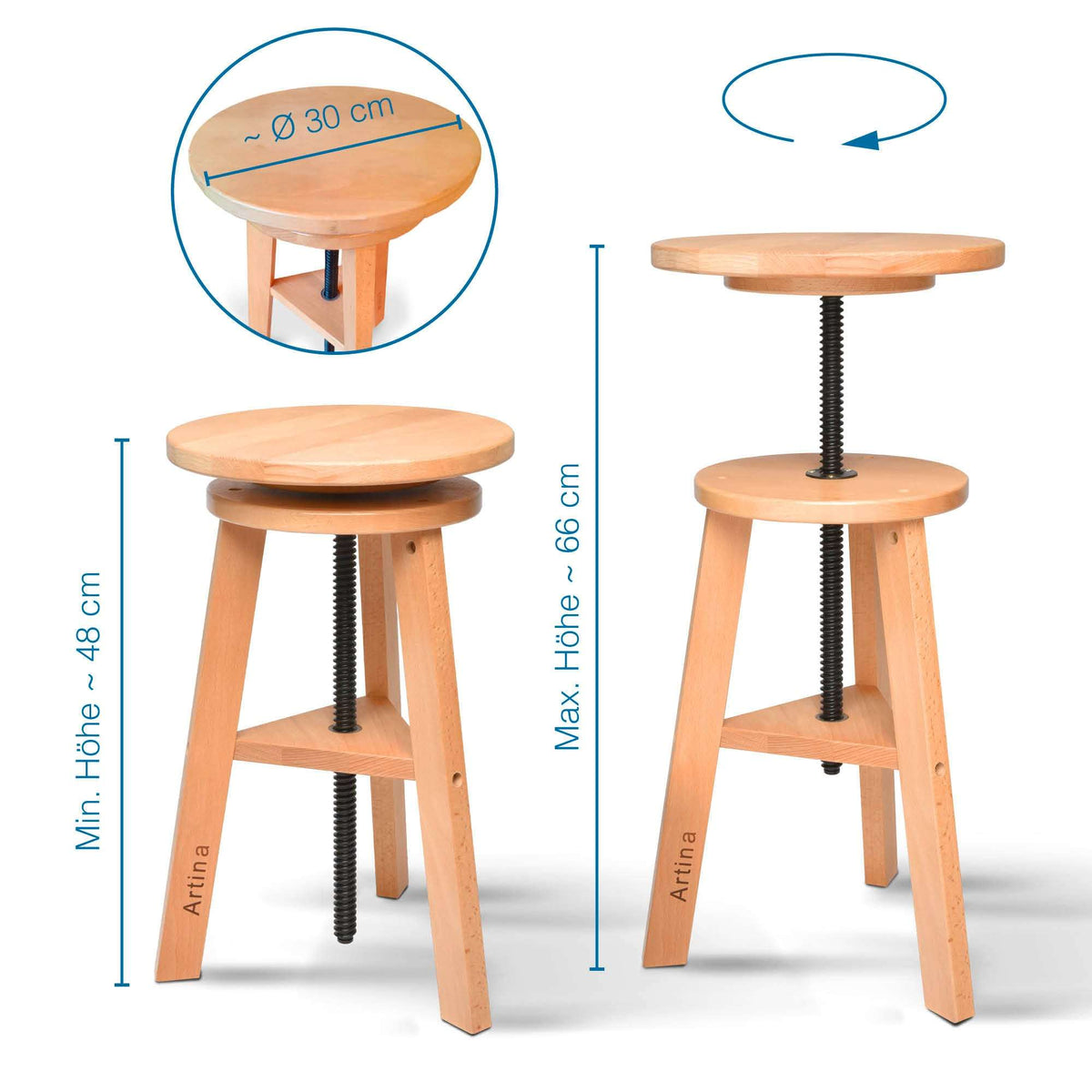 Artina Malhocker drehbarer Malhocker Arles aus FSC® zertifiziertem Buchenholz höhenverstellbar bis 60 cm