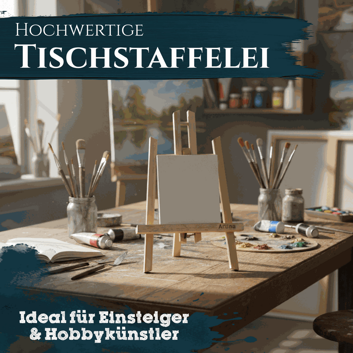 Artina Tischstaffelei Manchester aus geöltem Kiefernholz, kompakte Tischstaffelei 19x17x28cm ideal für Kinder und Künstler