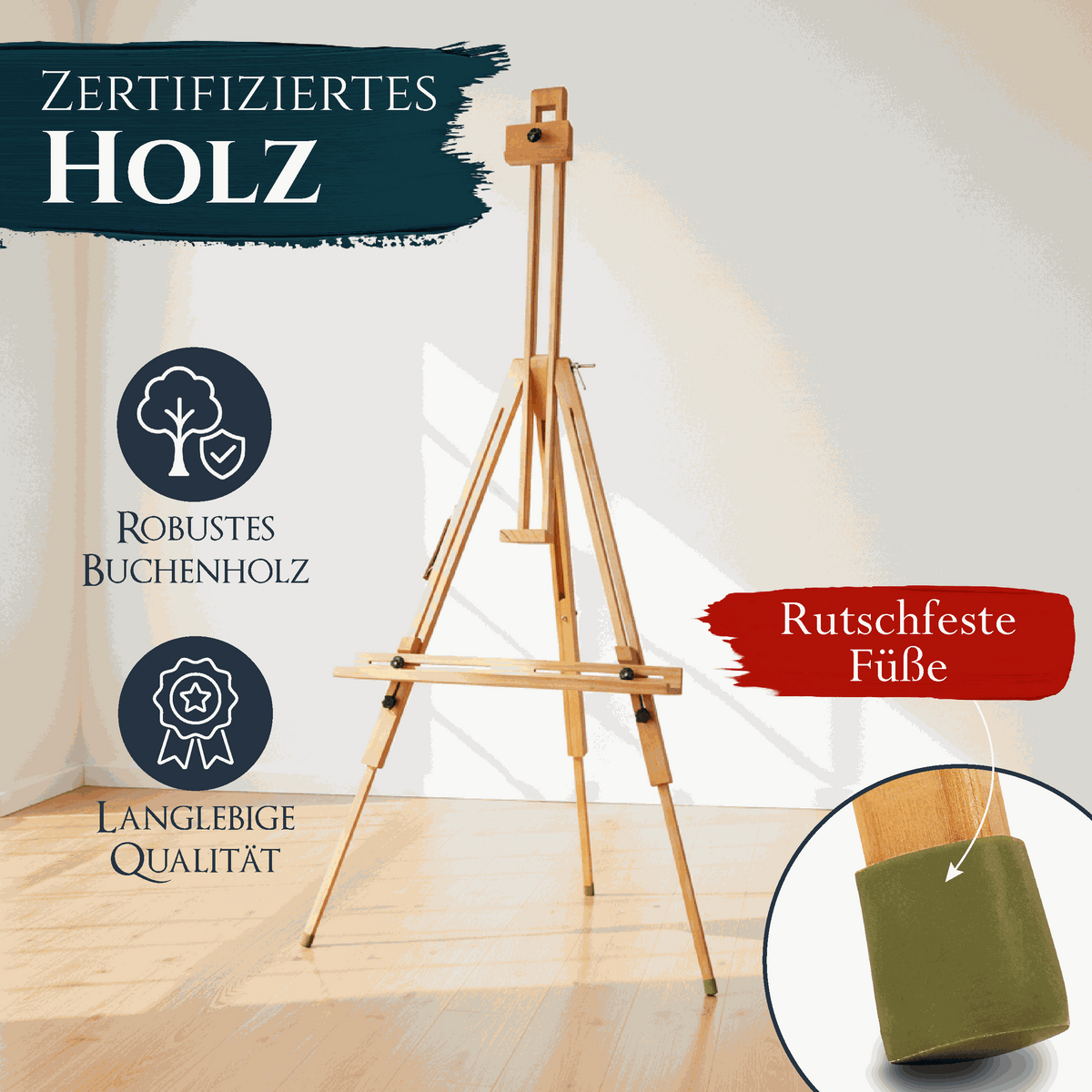 Feldstaffelei Saint-Tropez höhenverstellbare Buchenholz Staffelei für Leinwände bis 80cm