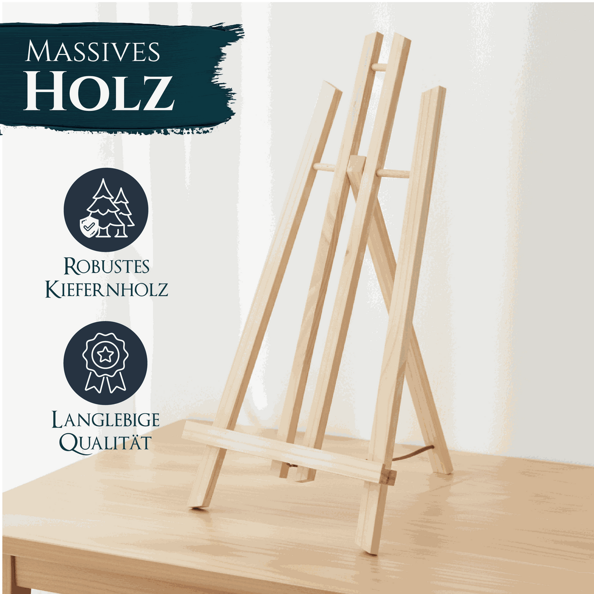Kleine Tischstaffelei London aus massivem Kiefernholz für Malerei und Präsentation