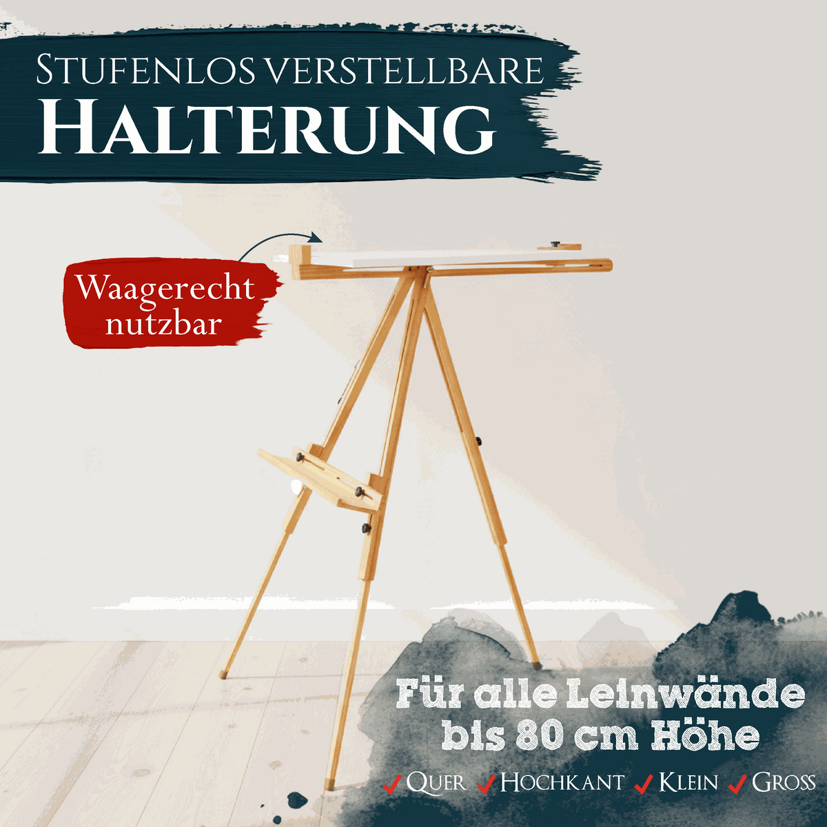 Höhenverstellbare Feldstaffelei Saint-Tropez aus massivem Buchenholz für Leinwände bis 80cm, ideal für Hand- und Outdoor-Malerei