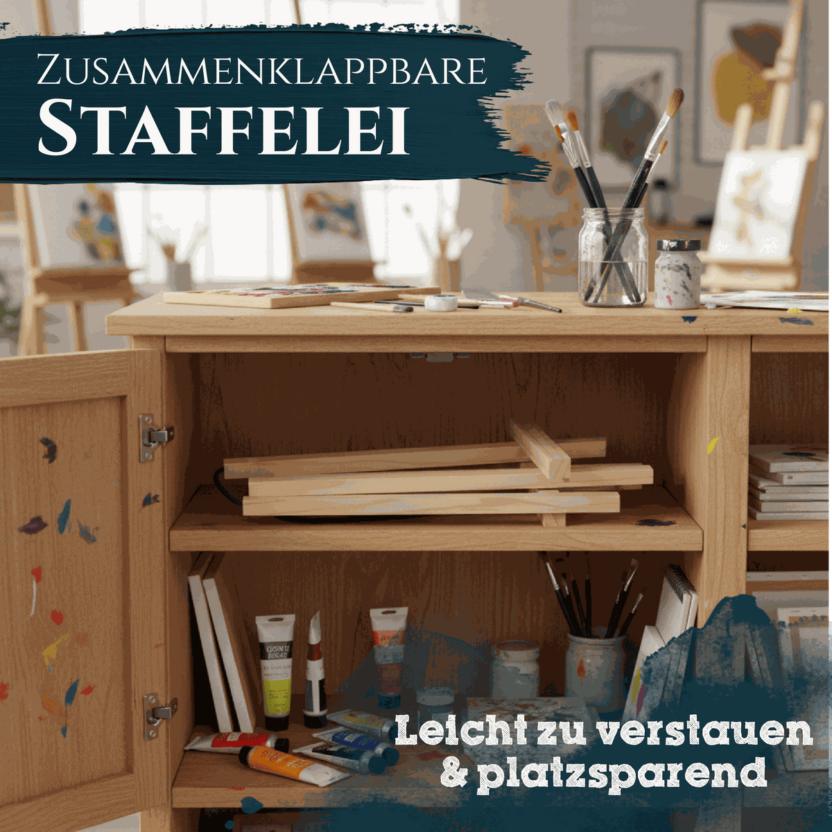 Kleine Tischstaffelei aus massivem Kiefernholz Modell London 24x29x47 cm kompakt klappbar