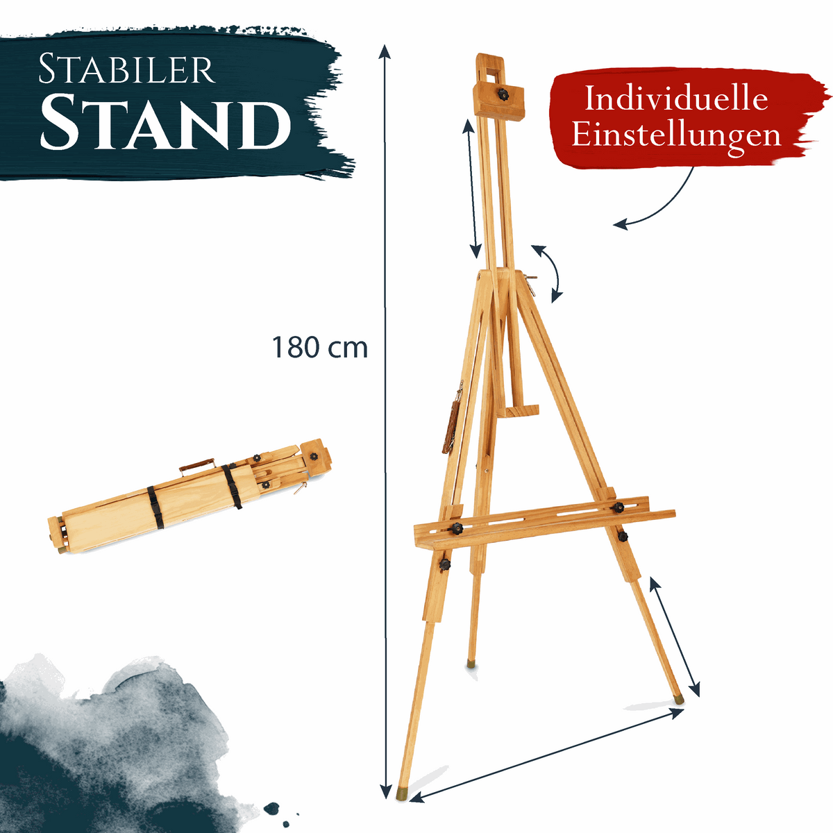 Feldstaffelei Saint-Tropez aus massivem Buchenholz, höhenverstellbar für Leinwände bis 80cm
