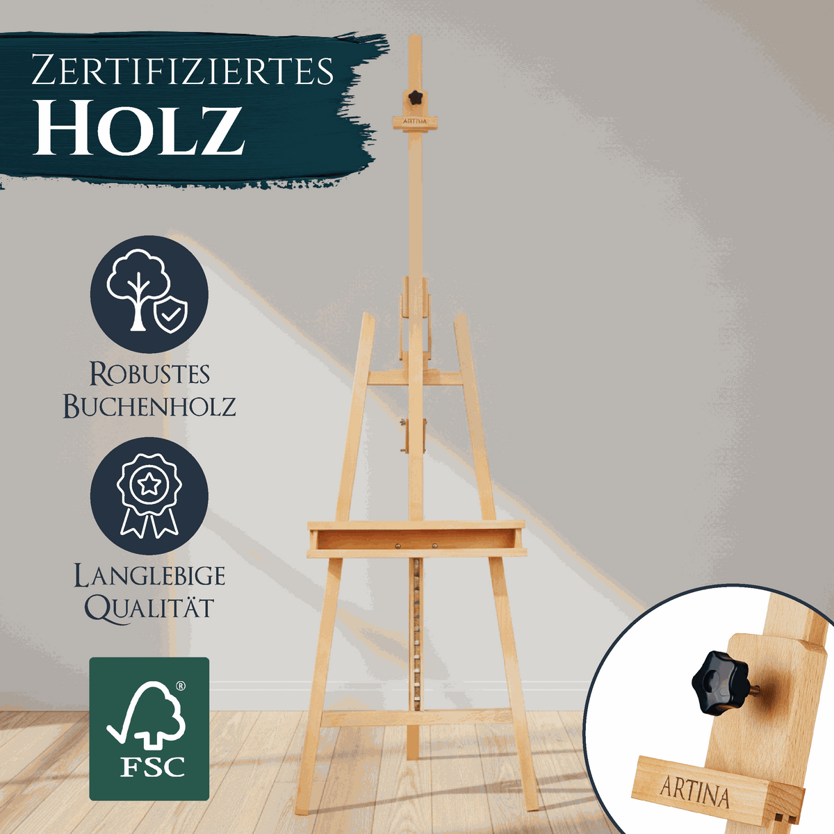 Akademiestaffelei aus massivem Buchenholz Barcelona für Leinwände bis 120 cm