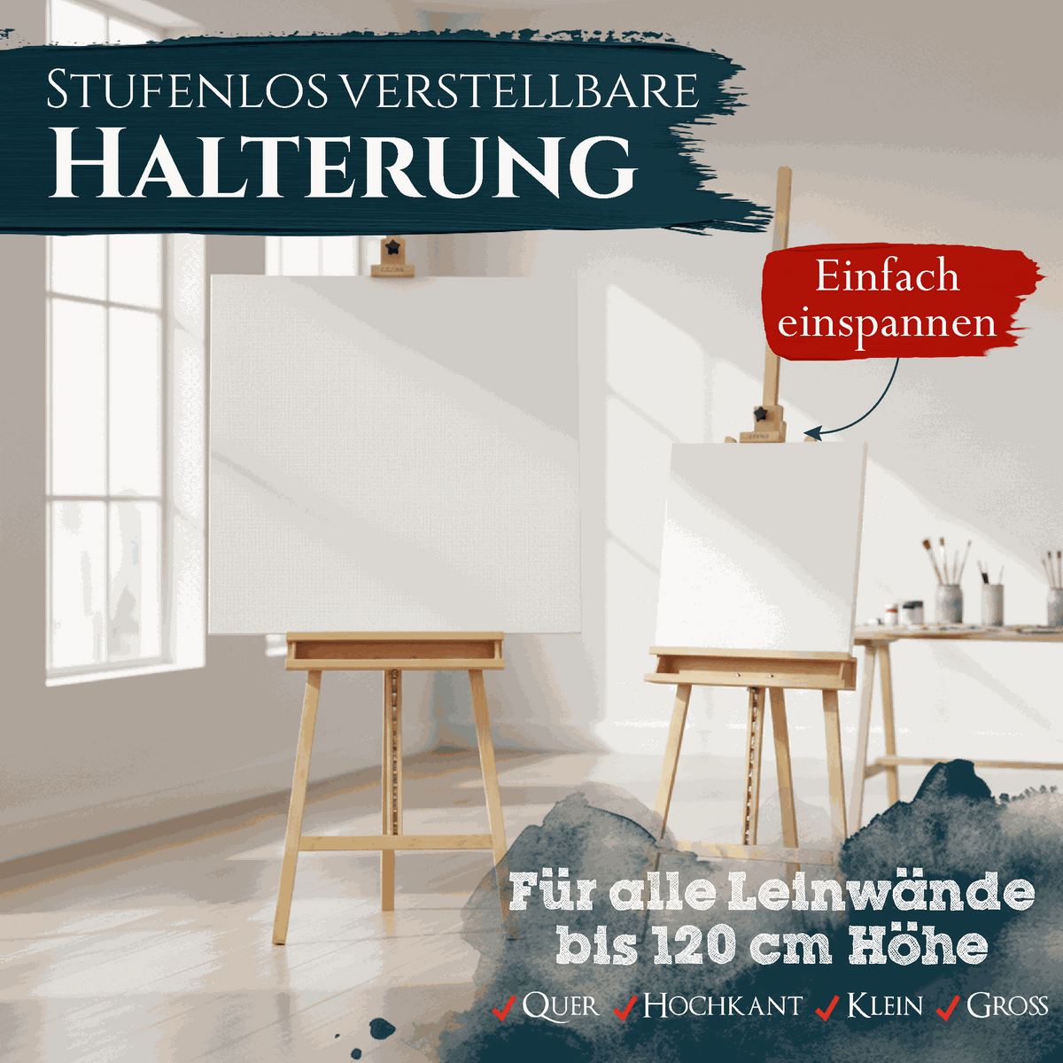 Akademiestaffelei aus massivem Buchenholz Artina Barcelona für Leinwände bis 120 cm