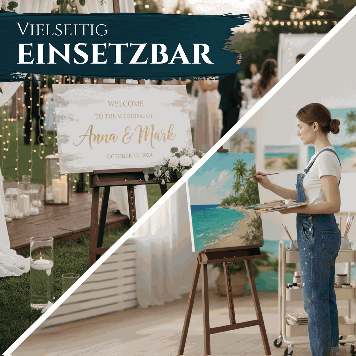 Artina Akademiestaffelei Barcelona aus massivem geöltem Buchenholz Nussbaum für Leinwände bis 120 cm