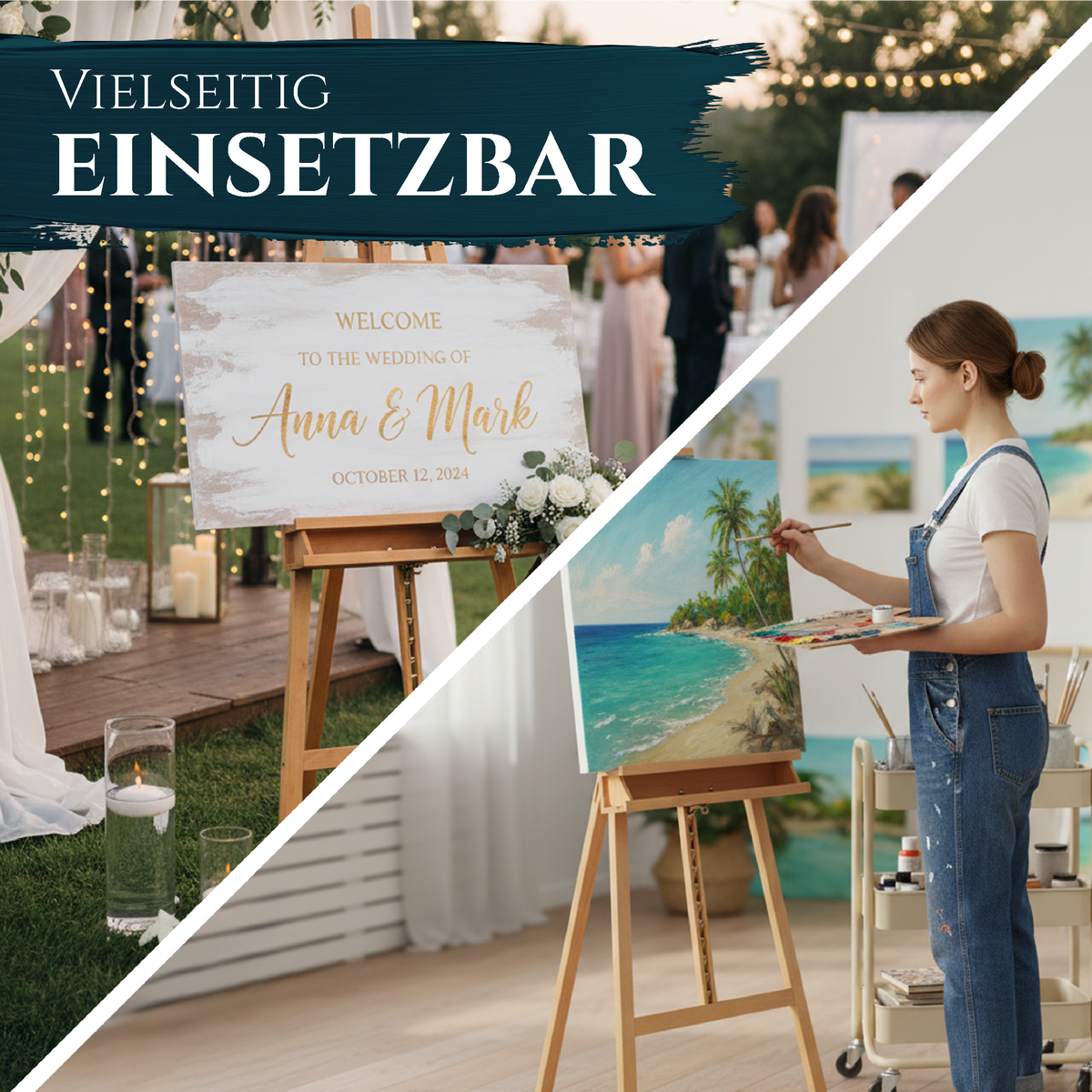 Akademiestaffelei aus massivem geöltem Buchenholz für Leinwände bis 120 cm