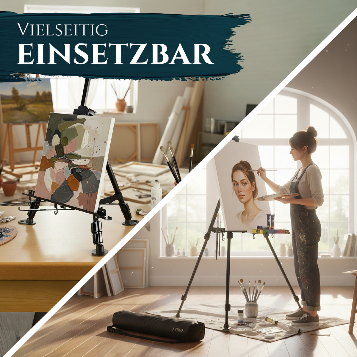 Artina Aluminium-Staffelei Paris teleskopisch verstellbar mit Pinselhalter und Tragetasche