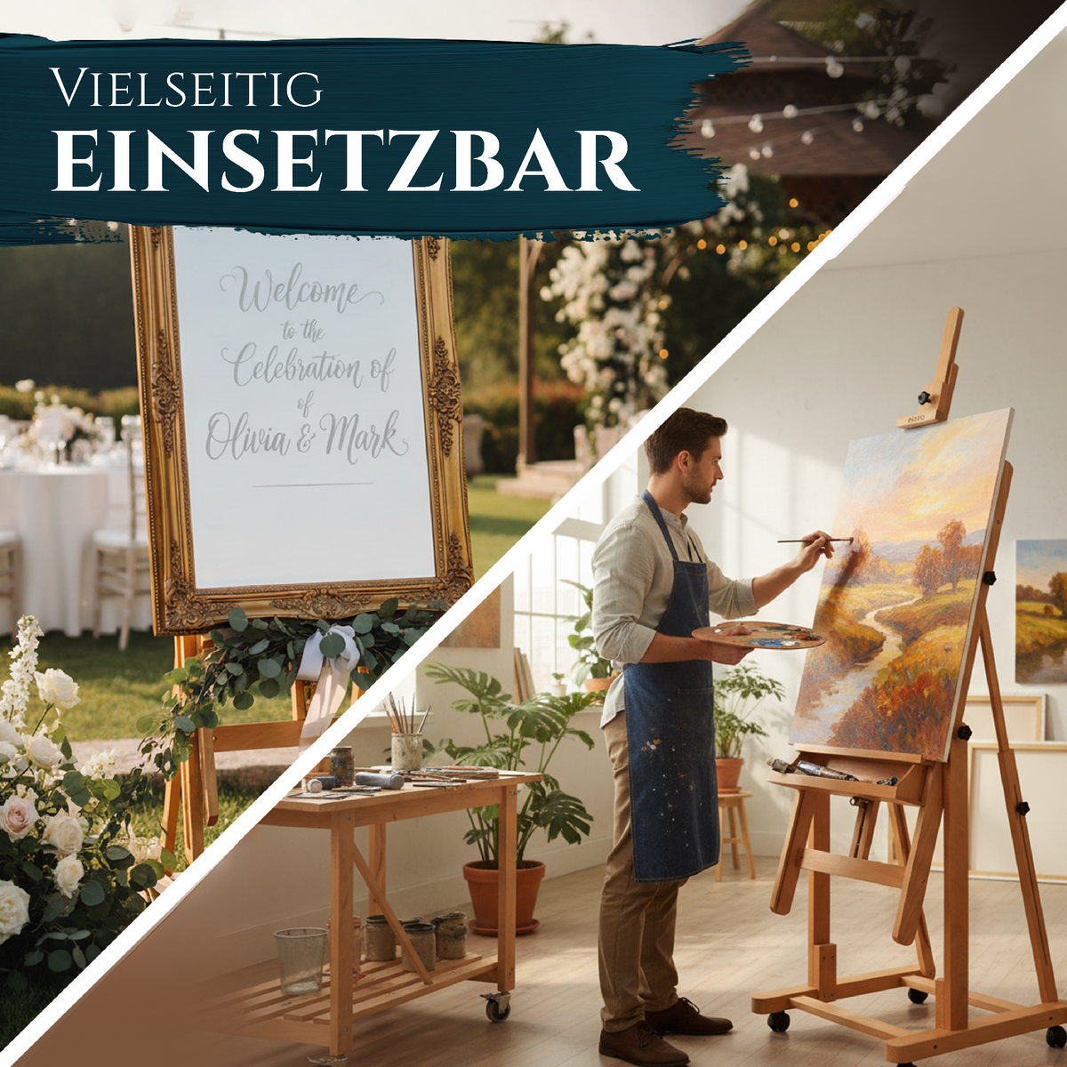 Artina Atelierstaffelei rollbare Profi-Staffelei aus massivem Buchenholz für Leinwände bis 210 cm Höhe