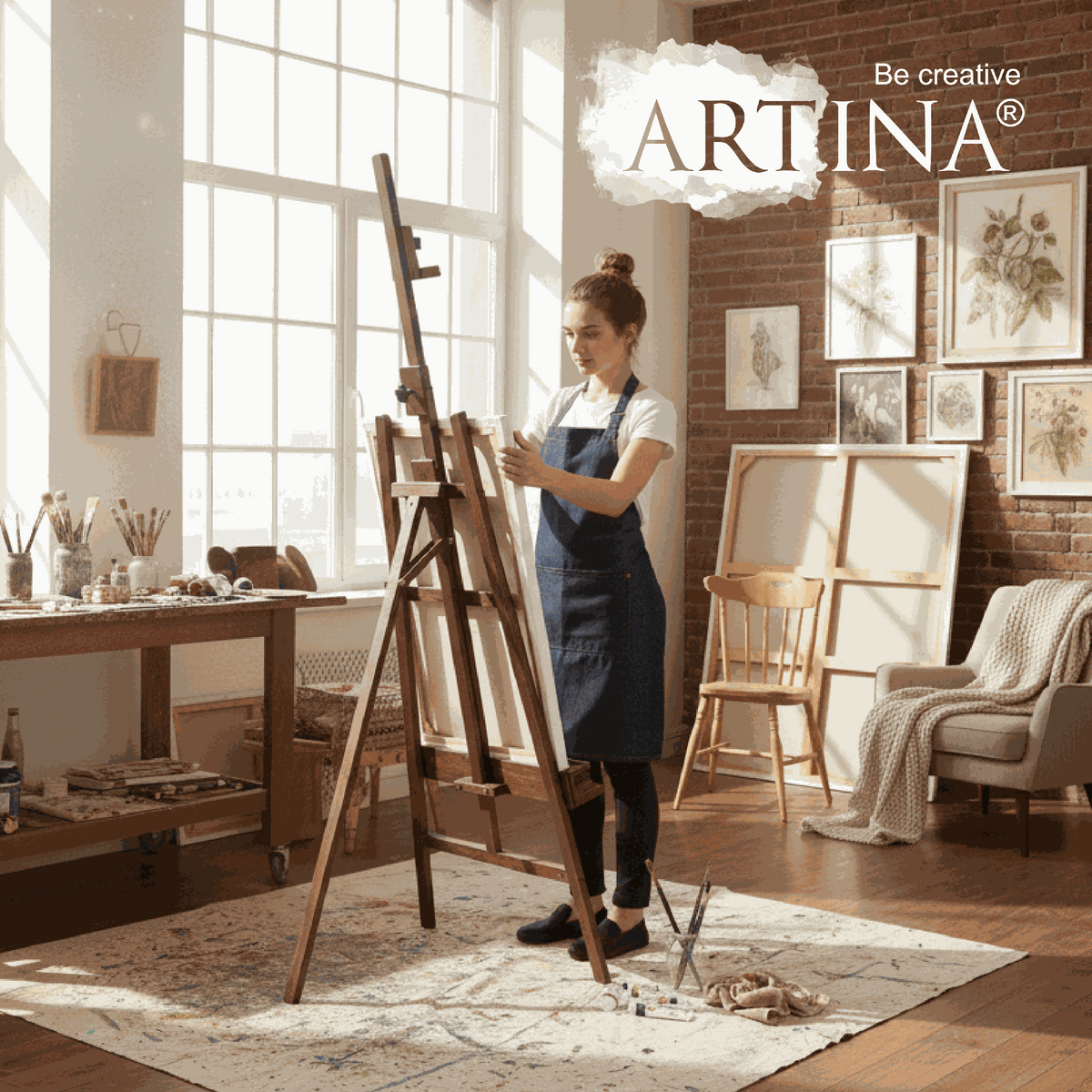 Artina Akademiestaffelei Barcelona aus massivem geöltem Buchenholz Nussbaum für Leinwände bis 120 cm