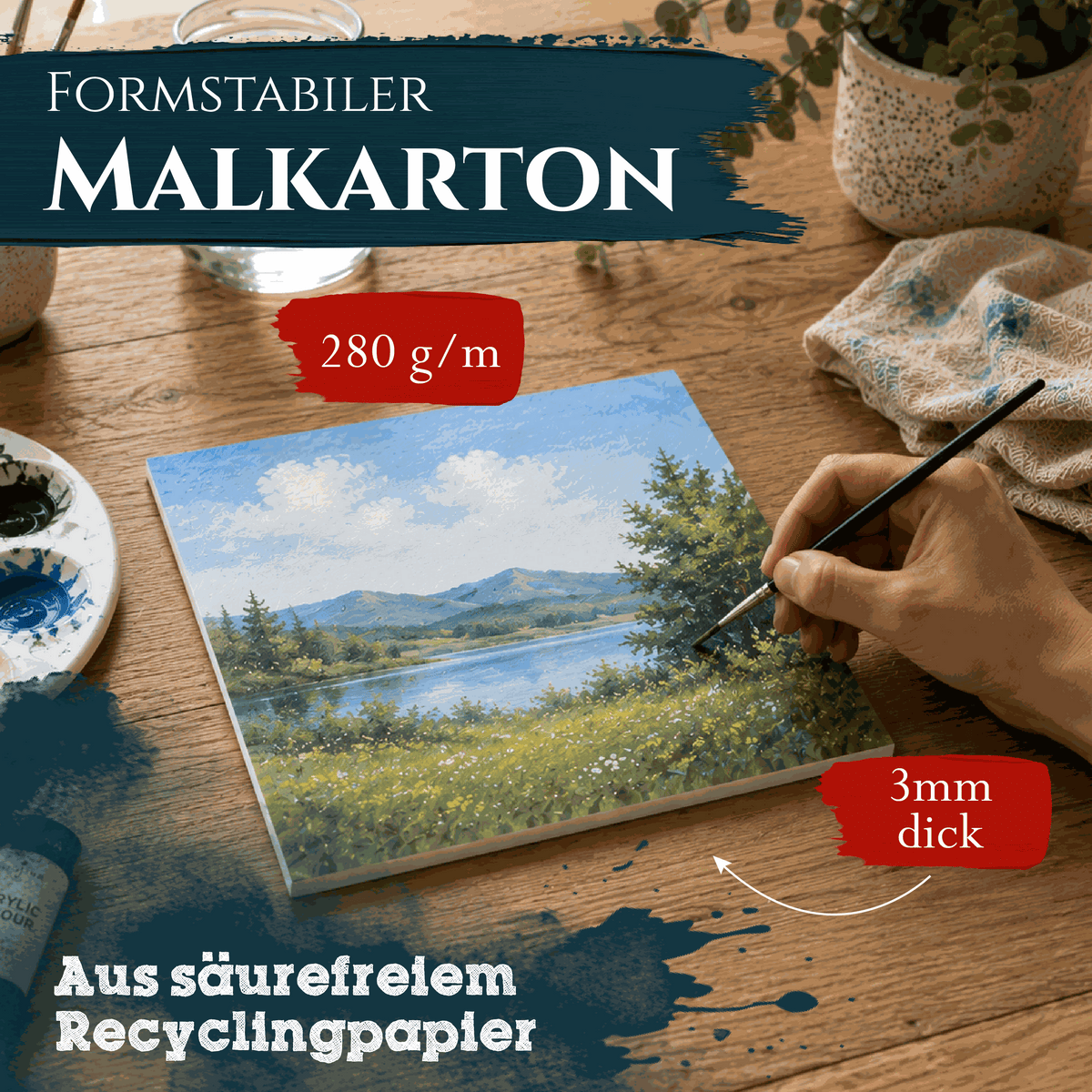 Artina Malkarton 16er Set Leinwände in verschiedenen Größen flach und dreifach grundiert aus 100% Baumwolle