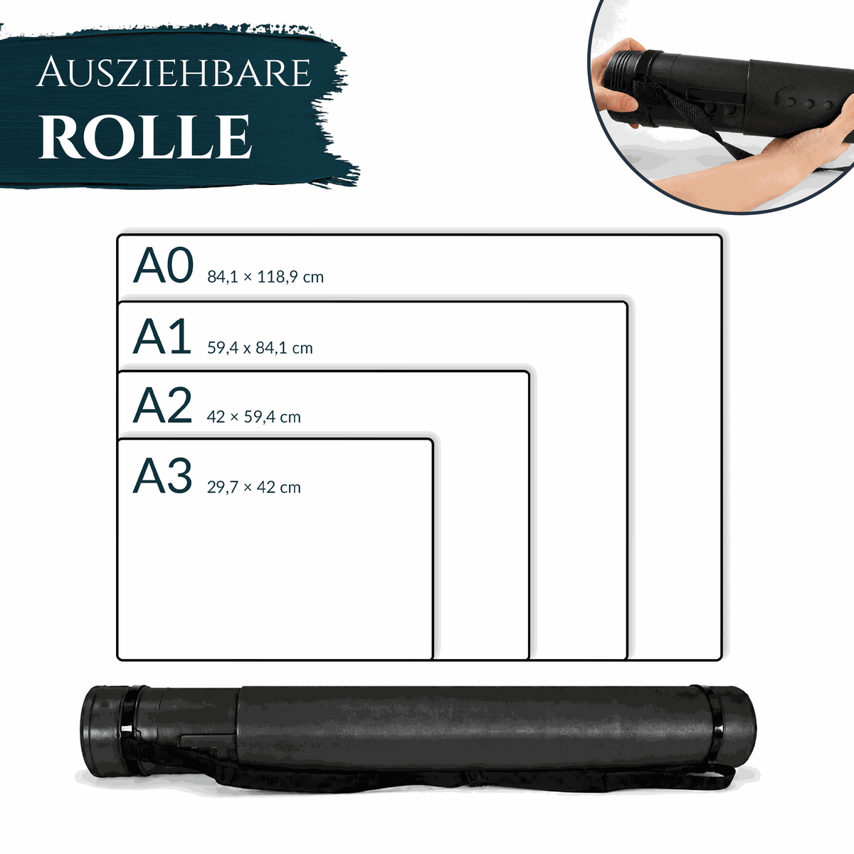 Artina Posterrolle A0 Transportrolle 60–100 cm Schwarz/Weiß/Silber Archiva
