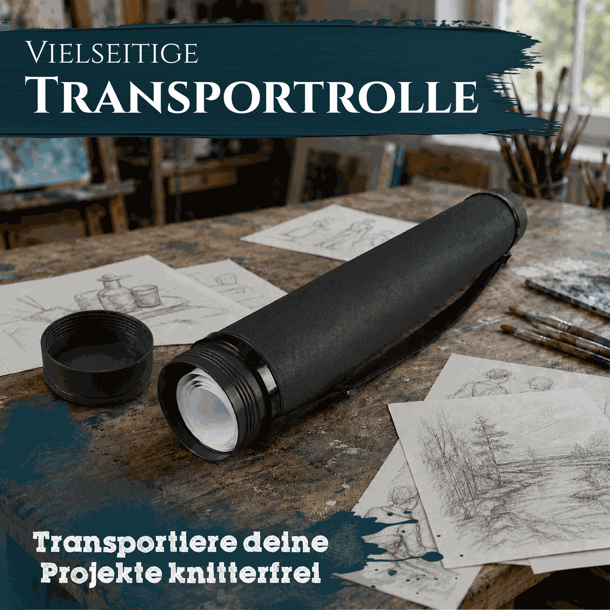 Artina Posterrolle A0 Transportrolle 60–100 cm Schwarz/Weiß/Silber Archiva