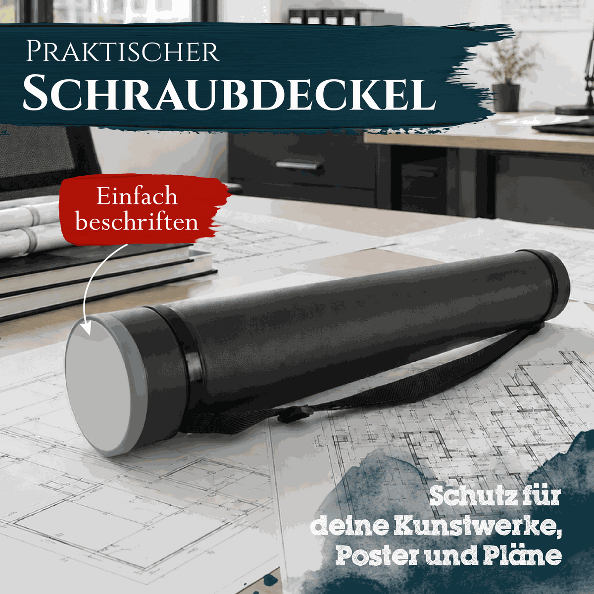 Artina Posterrolle A0 Transportrolle 60–100 cm Schwarz/Weiß/Silber Archiva