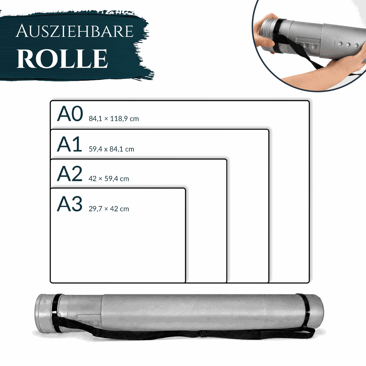 Artina Posterrolle A0 Transportrolle 60–100 cm Schwarz/Weiß/Silber Archiva