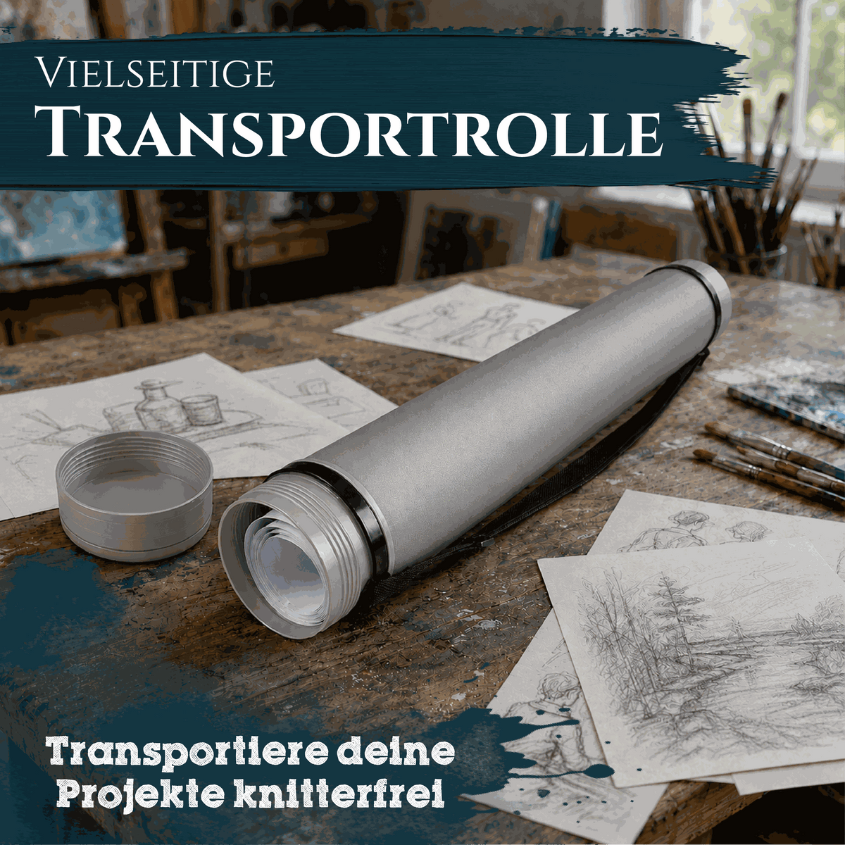 Artina Posterrolle A0 Transportrolle 60–100 cm Schwarz/Weiß/Silber Archiva