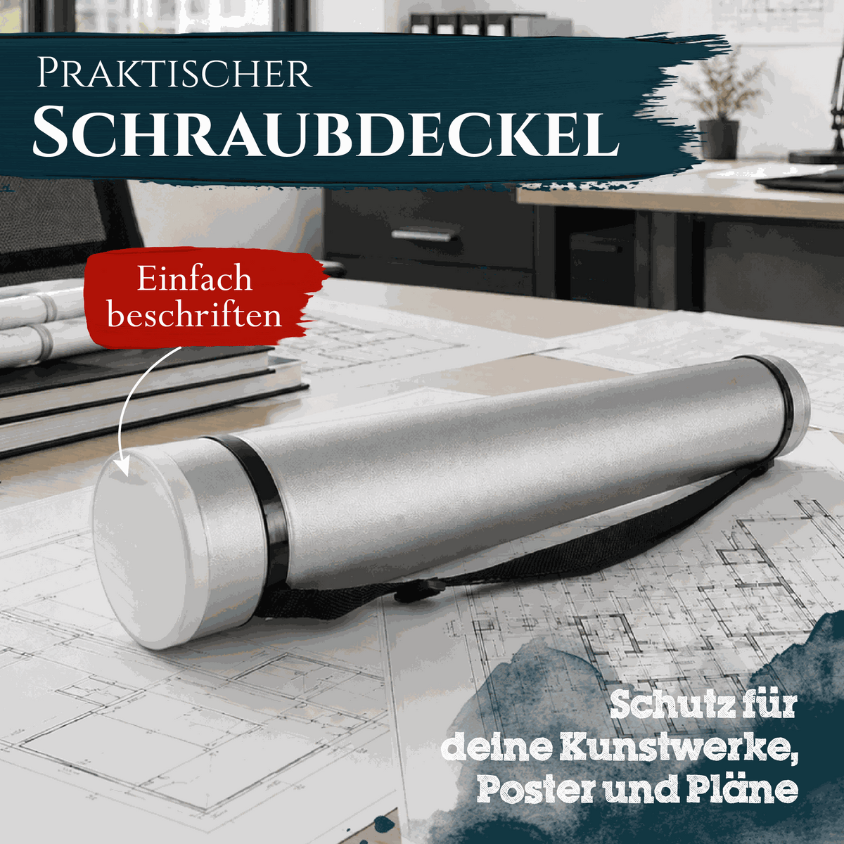 Artina Posterrolle A0 Transportrolle 60–100 cm Schwarz/Weiß/Silber Archiva