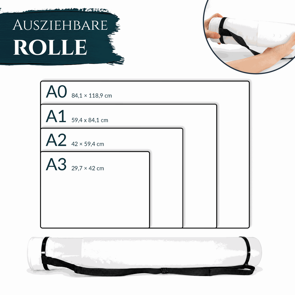 Artina Posterrolle A0 Transportrolle 60–100 cm Schwarz/Weiß/Silber Archiva