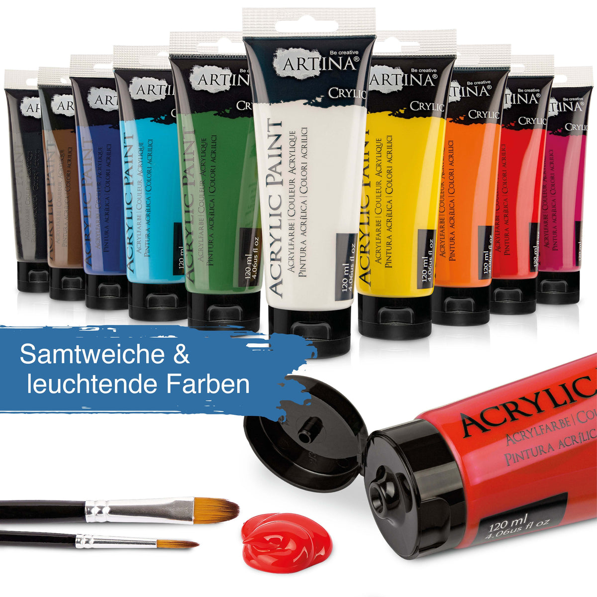 Artina Crylic Intro-Set Acrylfarbe 10x120ml tubes with vibrant, fast-drying acrylic paint colors