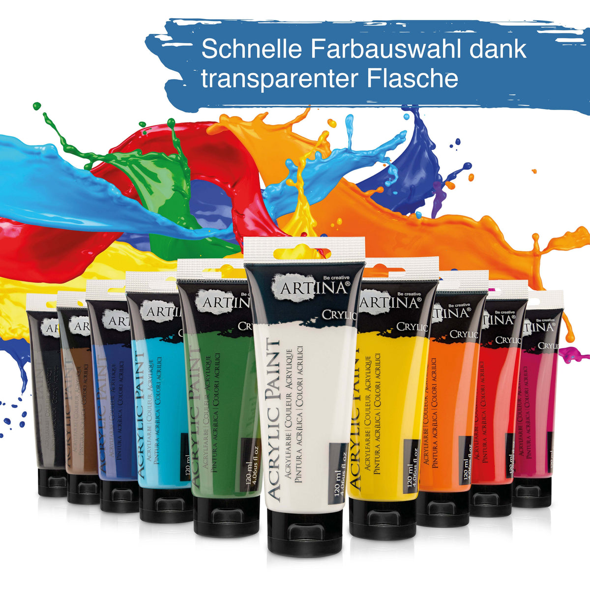 Artina Crylic Intro-Set Acrylfarbe 10x120ml tubes with vibrant, fast-drying acrylic paints