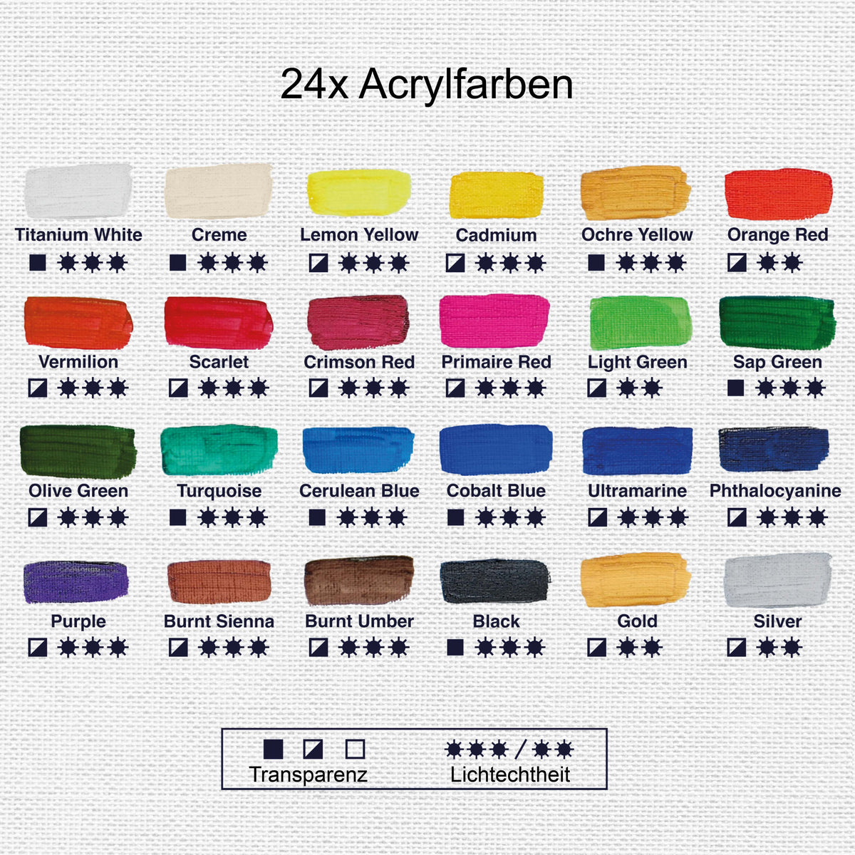 Artina Crylic Acrylfarben Set 24x120ml vibrant fast-drying acrylic paints with high pigment and lightfastness