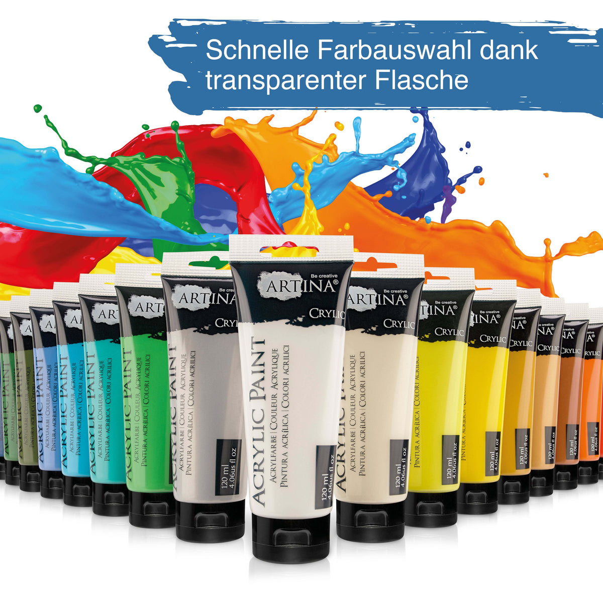 Artina Crylic Acrylfarben Set with 24 vibrant 120ml quick-dry paint tubes