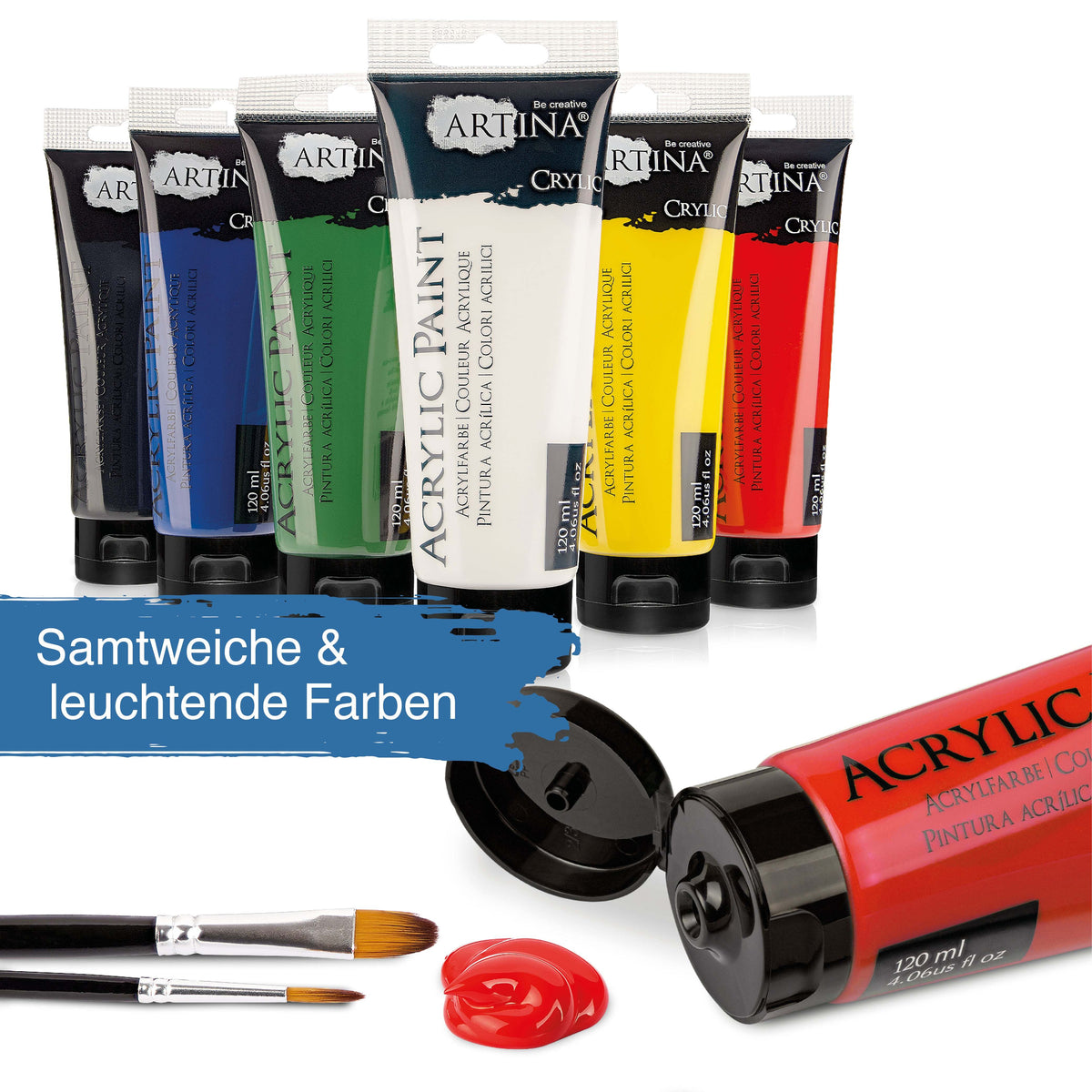 Artina Acrylfarbe Crylic Starter-Set 6 Tuben 120ml schnell trocknend und pigmentreich