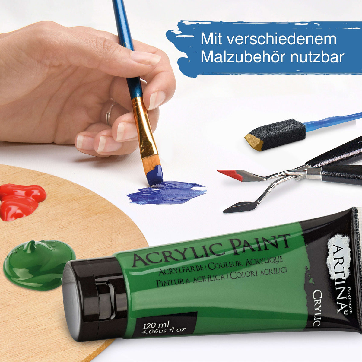 Artina Acrylfarbe Crylic Starter-Set 6 Tuben 120ml schnell trocknend hohe Farbkraft