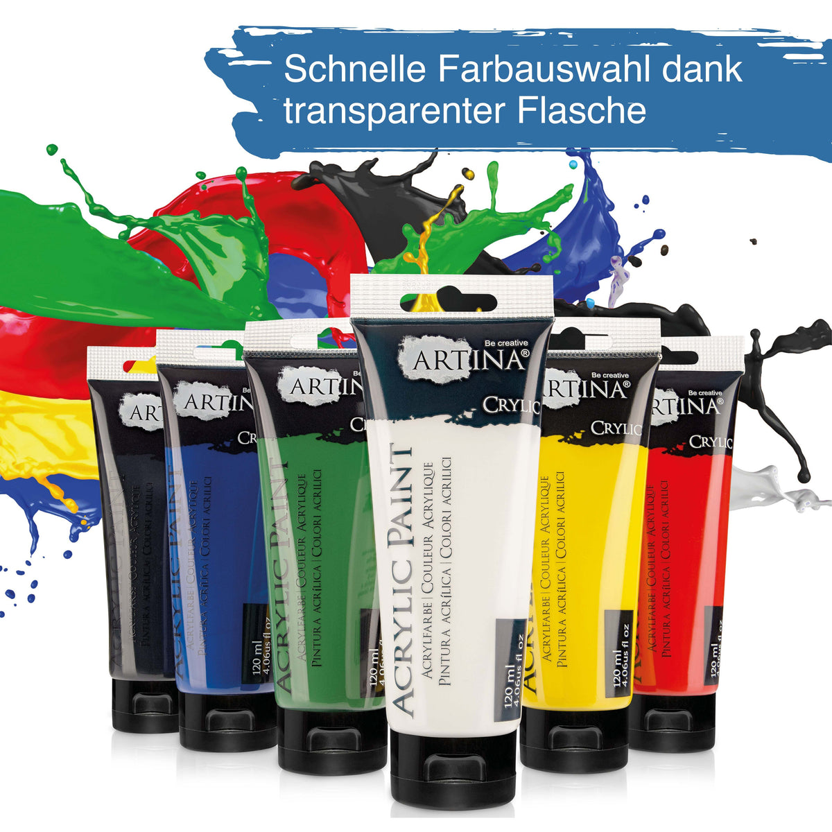 Artina Crylic Acrylfarbe Starter-Set 6x120ml schnell trocknend hoch pigmentiert wasserfest