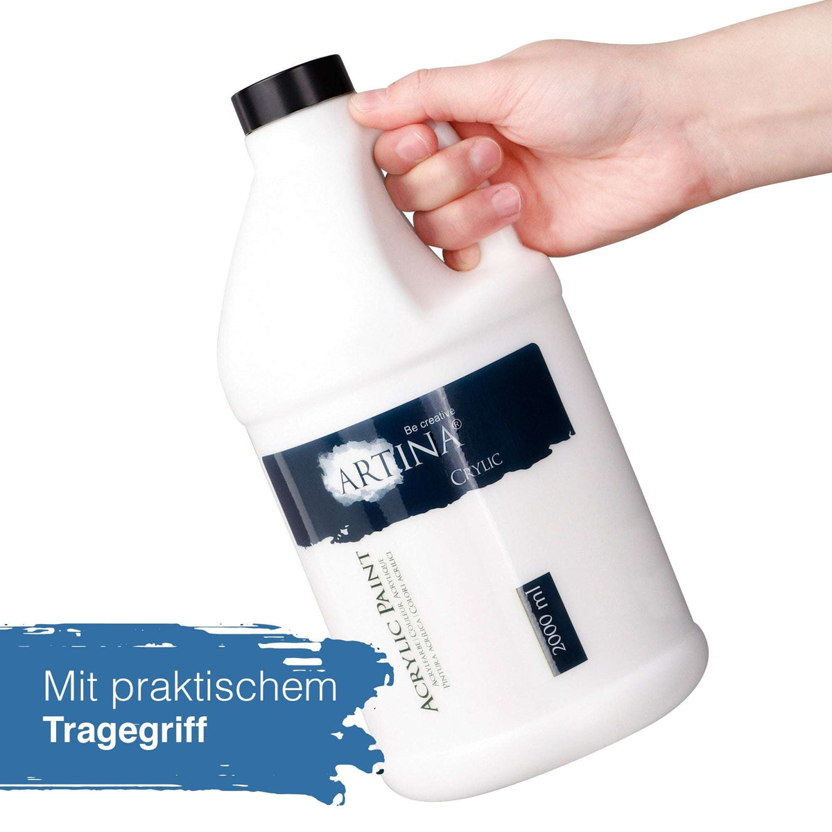 Artina Crylic Acrylfarbe 2000ml Titanweiß schnell trocknend mit hoher Deckkraft und Lichtechtheit