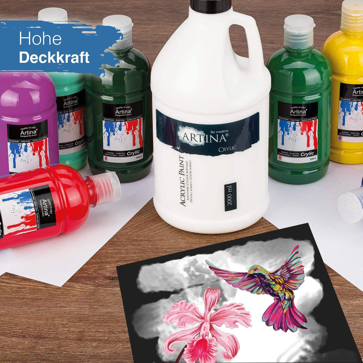 Artina Crylic Acrylfarbe Titanweiß 2000ml schnell trocknend, pigmentreich und wasserfest