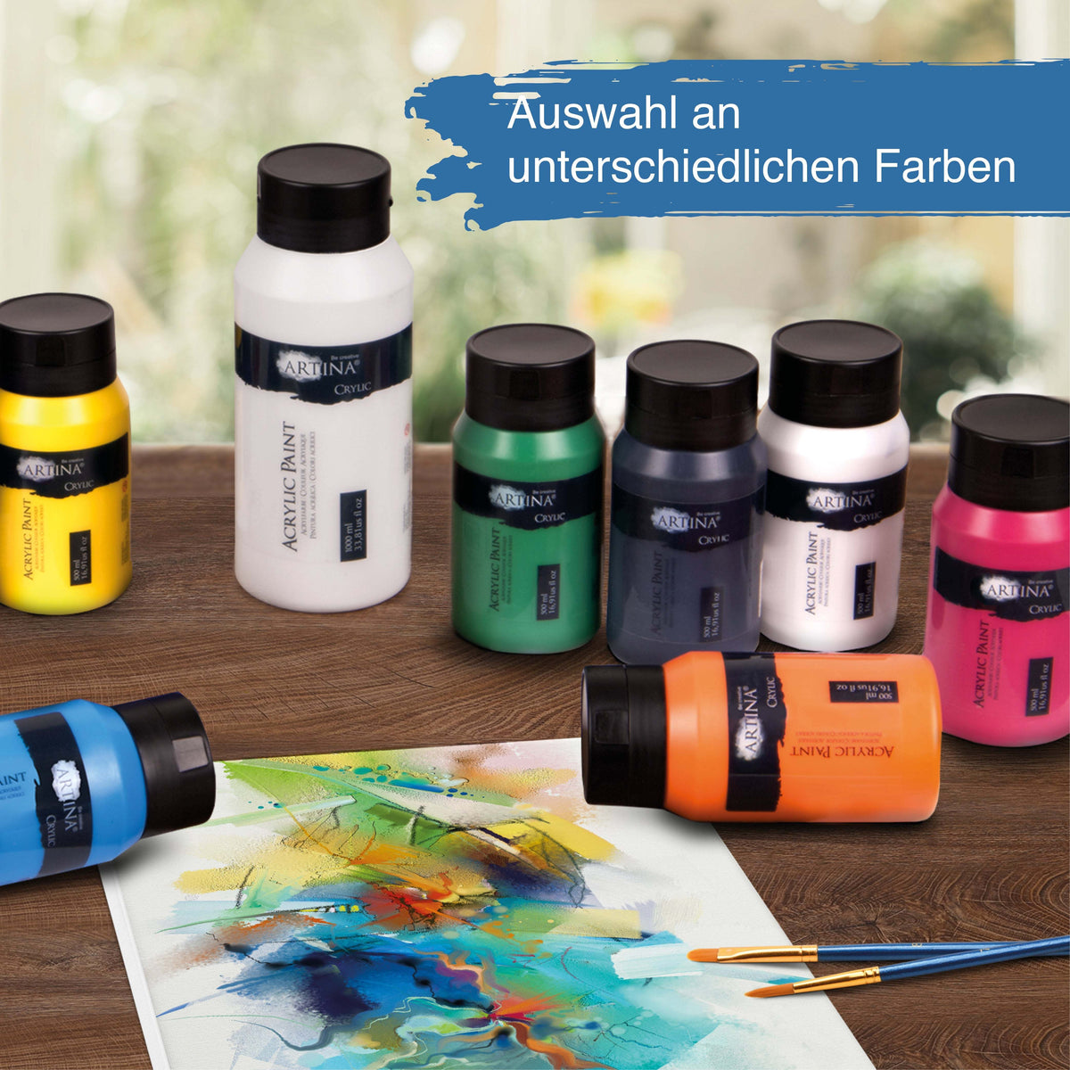 Artina Crylic Acrylfarbe 10x500ml tubes with vibrant, fast-drying acrylic paint set