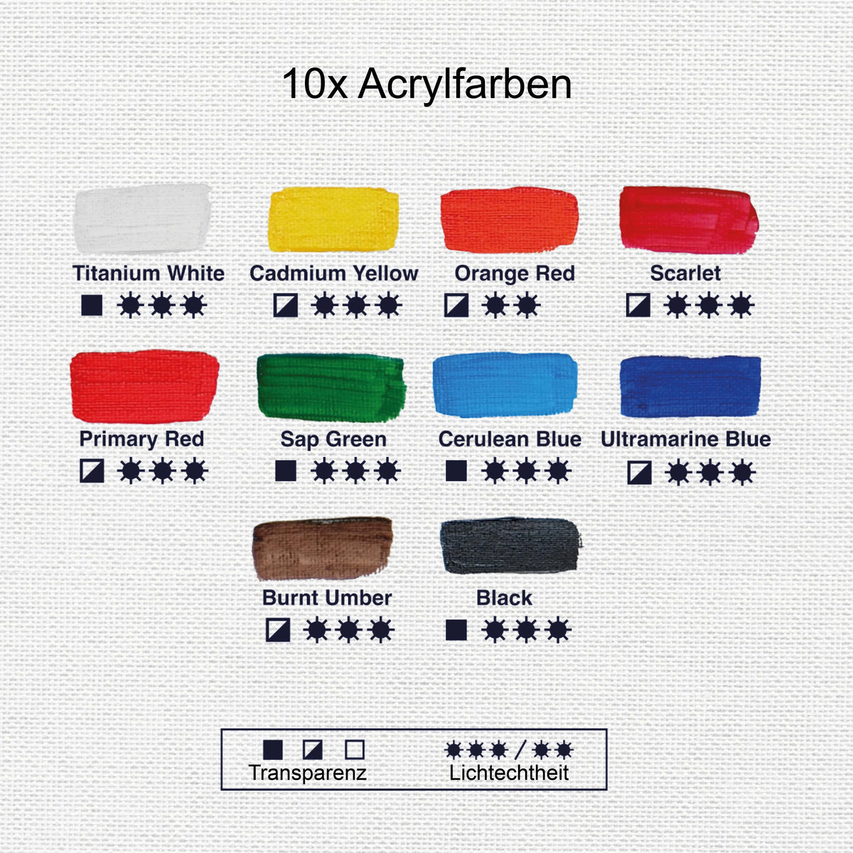 Artina Crylic Acrylfarbe Tuben Set 10x500ml mit schnell trocknender, hoch pigmentierter pastoser Farbkonsistenz in 10 leuchtenden Farben