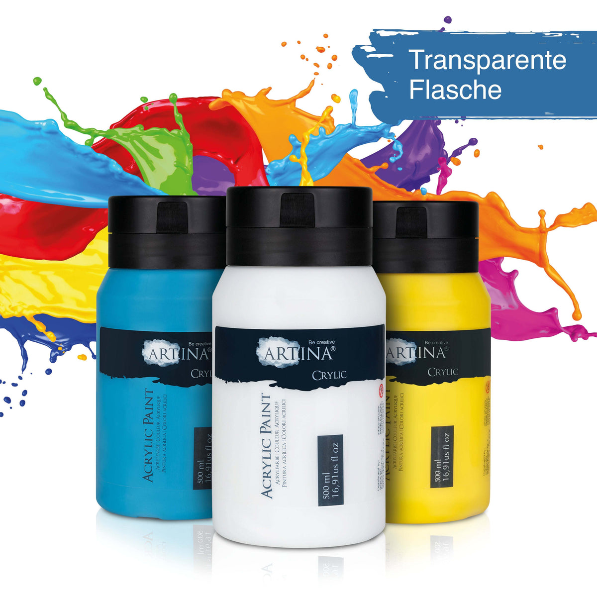 Artina Crylic Acrylfarbe Tuben Set 10x500ml mit kräftigen, schnell trocknenden Farben und hoher Lichtechtheit