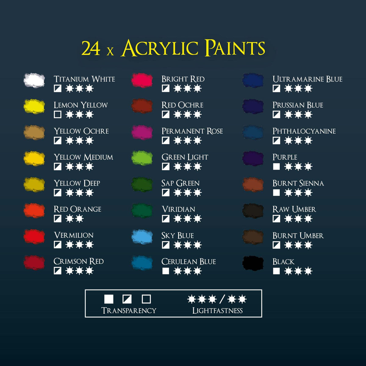 Artina Acrylfarben Set 24x22ml Tubes vibrant quick-dry artist acrylic paints with high pigment and lightfastness