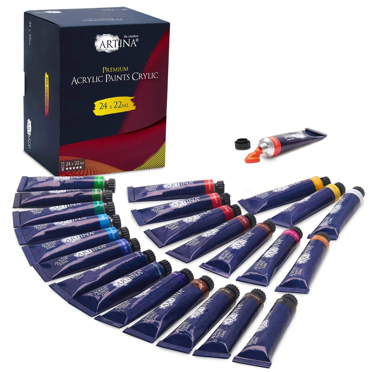 Artina Acrylfarben Set 24 Tuben 22ml schnell trocknend hohe Deckkraft und Farbkraft