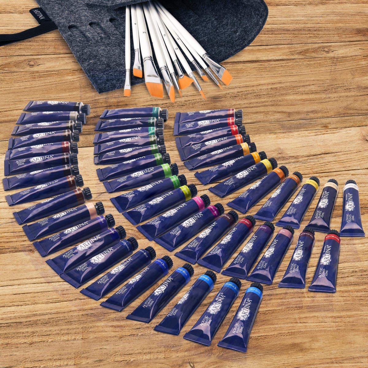 Artina Crylic Acrylfarben Set 48 x 22ml Tuben schnell trocknende, hochpigmentierte Acrylfarben für Künstler