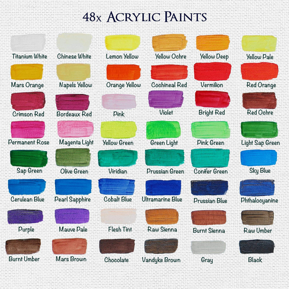 Artina Crylic Acrylfarben Set with 48 vibrant 22ml acrylic paint tubes for artists and beginners