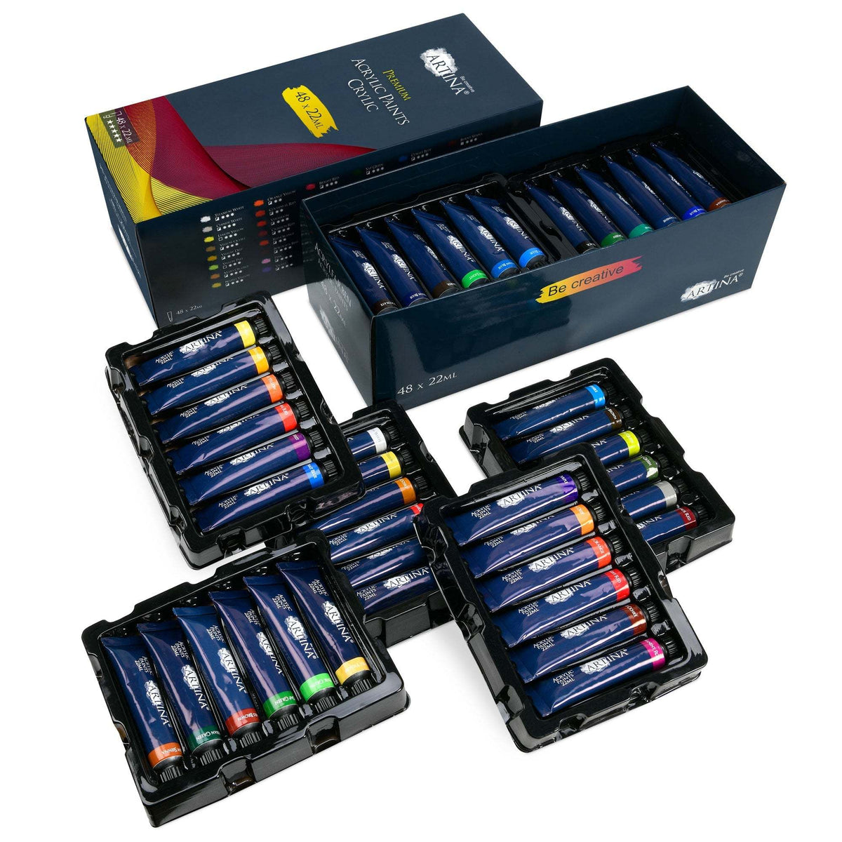 Artina Crylic Acrylfarben 48x22ml set with vibrant, fast-drying, water-resistant acrylic paints