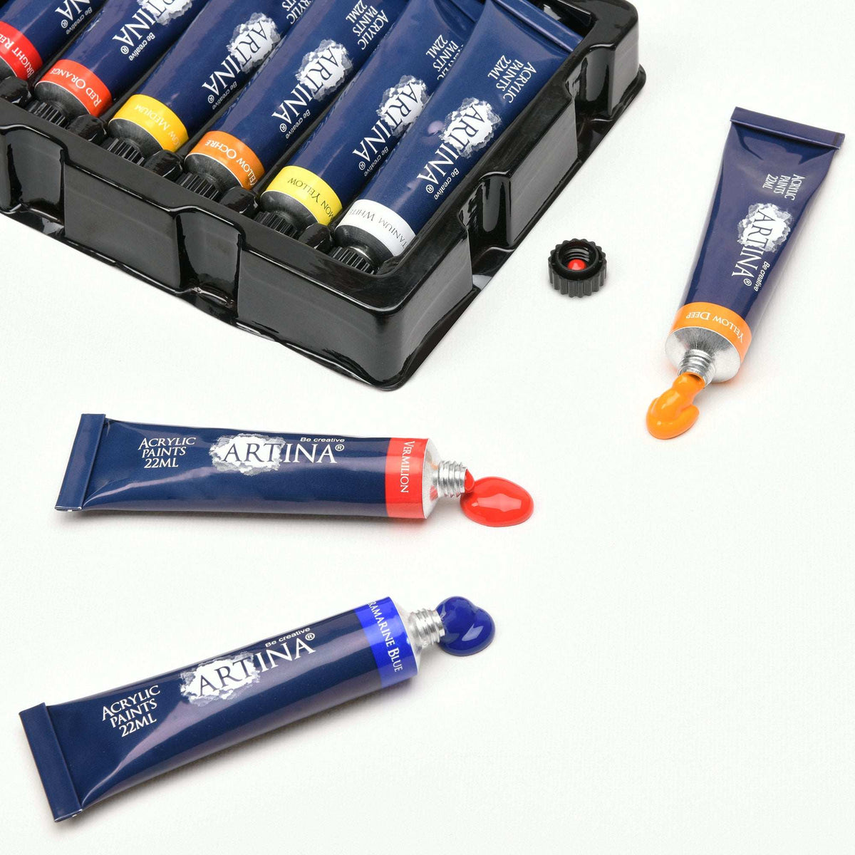 Artina Acrylfarben Set 24 x 22ml Tuben mit hoher Farbkraft und Deckkraft