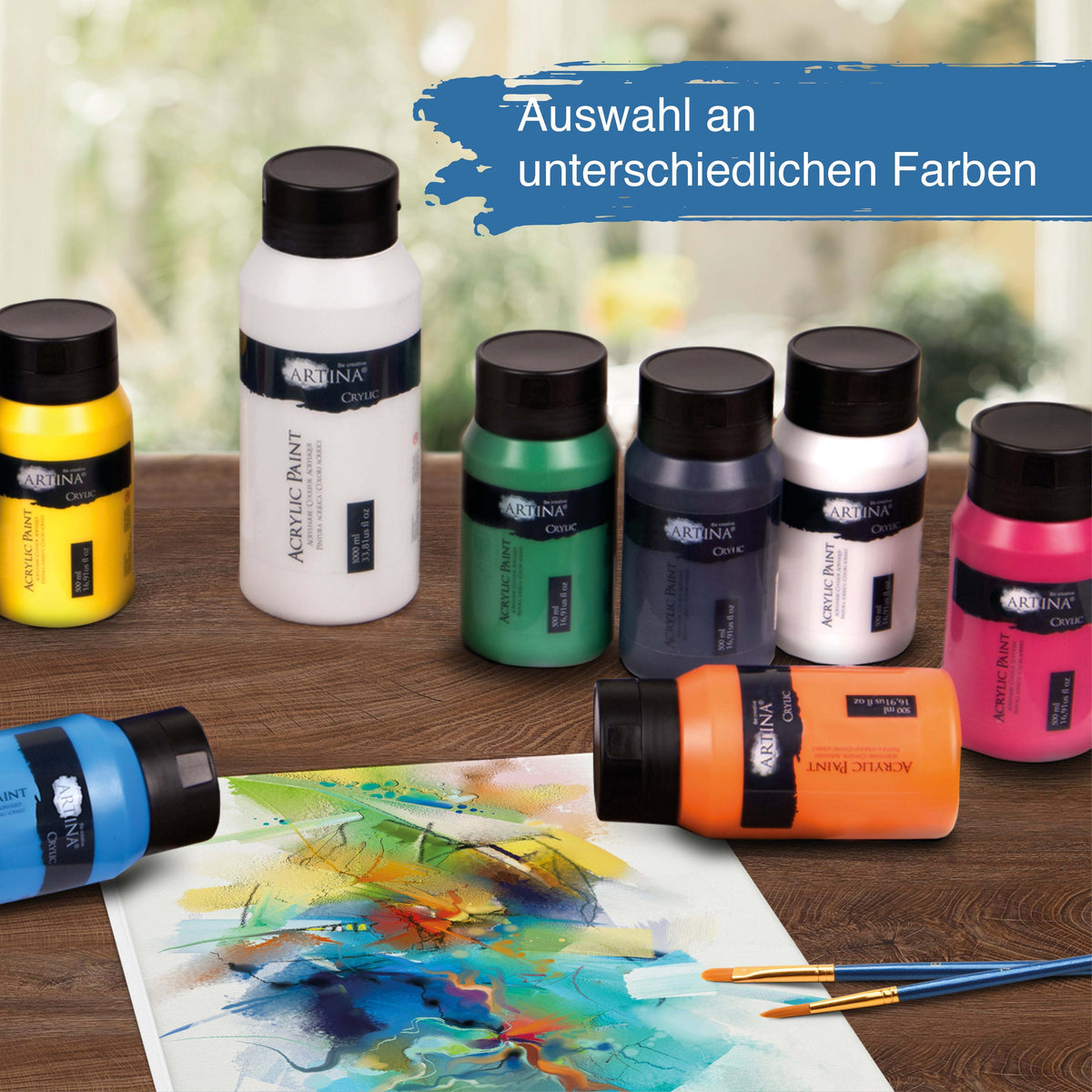 Artina Crylic Acrylfarbe Tuben Set 24 x 500ml with vibrant, high-pigment acrylic paints