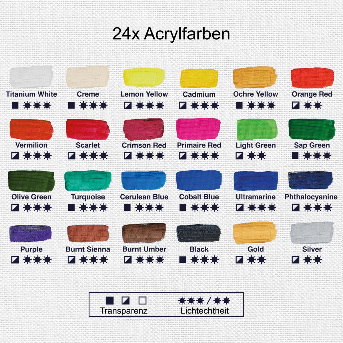 Artina Crylic Acrylfarbe Tuben Set 24 x 500ml mit schnell trocknenden, hochpigmentierten Acrylfarben in verschiedenen Farbtönen