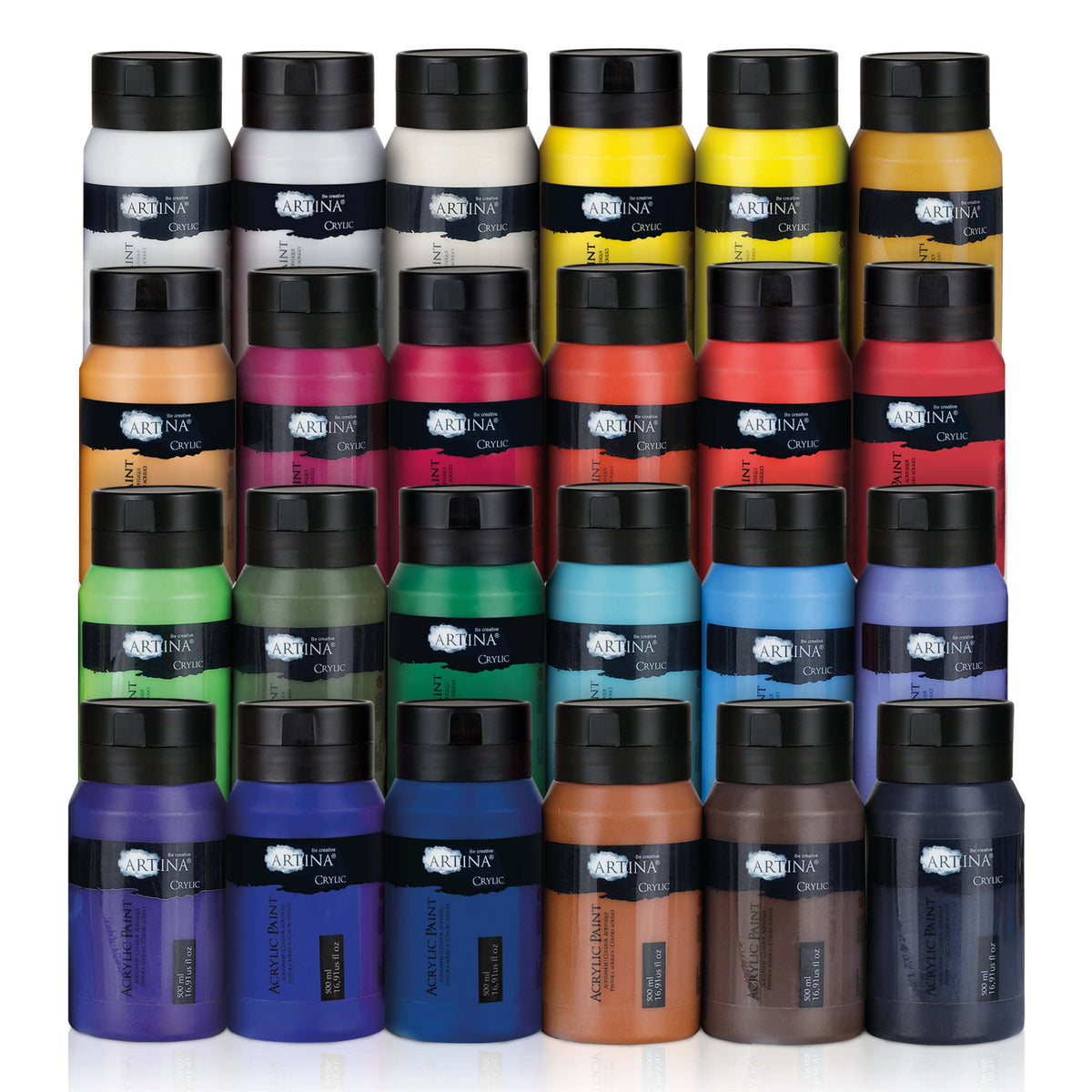 Artina Crylic Acrylfarbe Tuben Set 24 x 500ml quick-drying acrylic paint with vibrant colors and high opacity