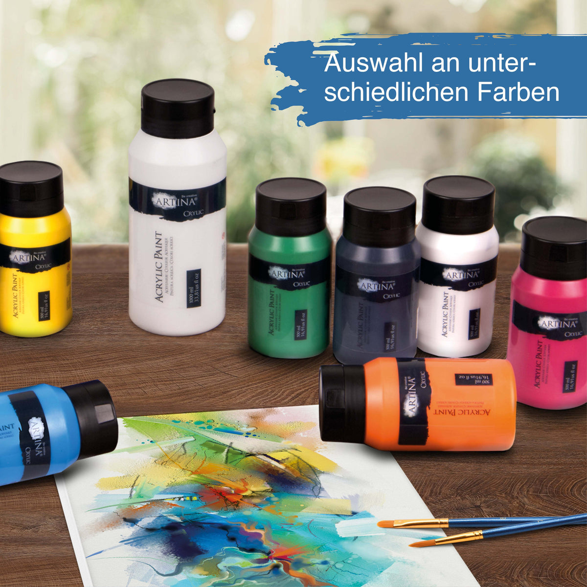 Artina Crylic Acrylfarbe Set 6x500ml mit intensiven Farben und schneller Trocknung