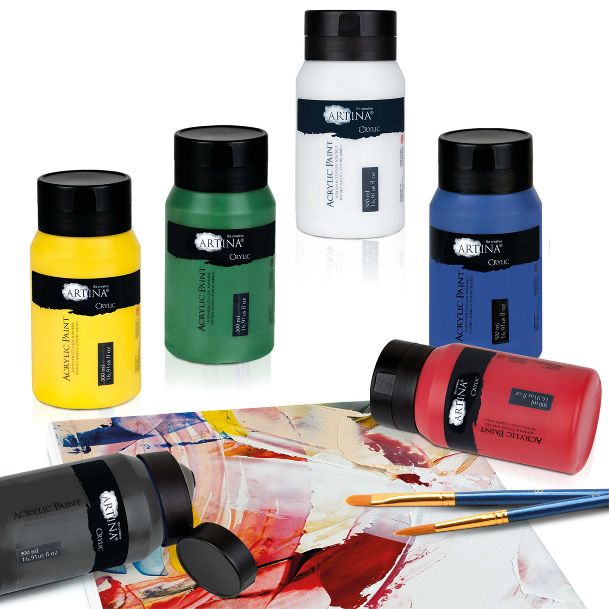 Artina Crylic Acrylfarbe 6x500ml Tuben Set schnell trocknend und lichtecht