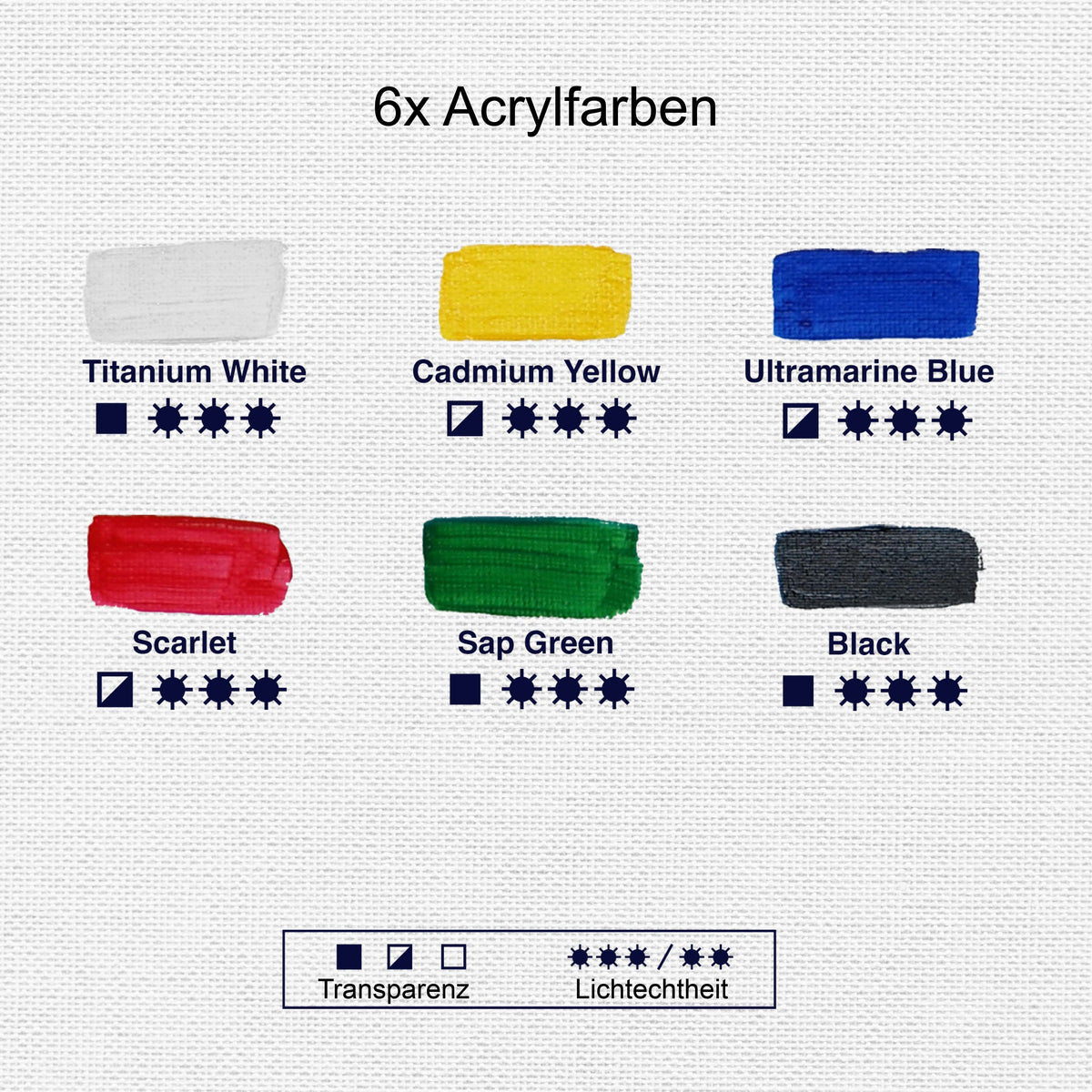 Artina Crylic Acrylfarbe 6er Set 500ml Tuben schnell trocknend starke Pigmentierung