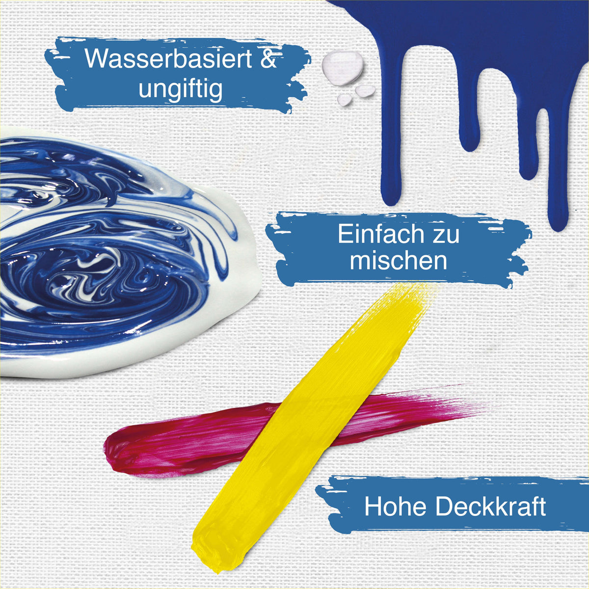 Artina Crylic Acrylfarbe Tubenset 6 x 500ml hochwertige, schnell trocknende Künstlerfarben mit hoher Farbkraft und Lichtechtheit