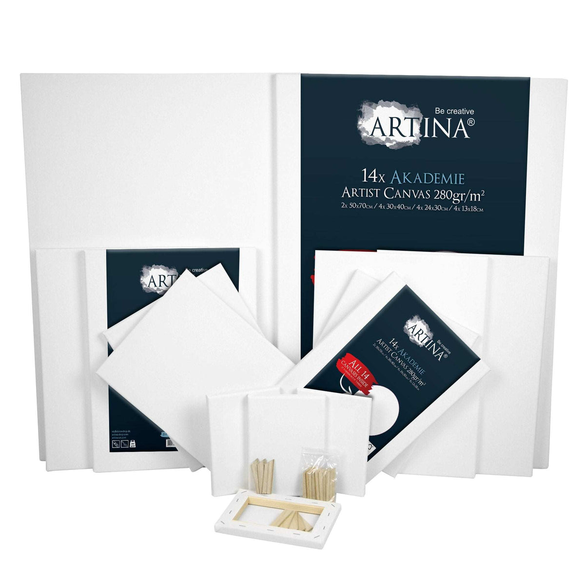 14er Keilrahmen Set Artina FSC zertifizierte 100% Baumwolle Leinwand in verschiedenen Größen
