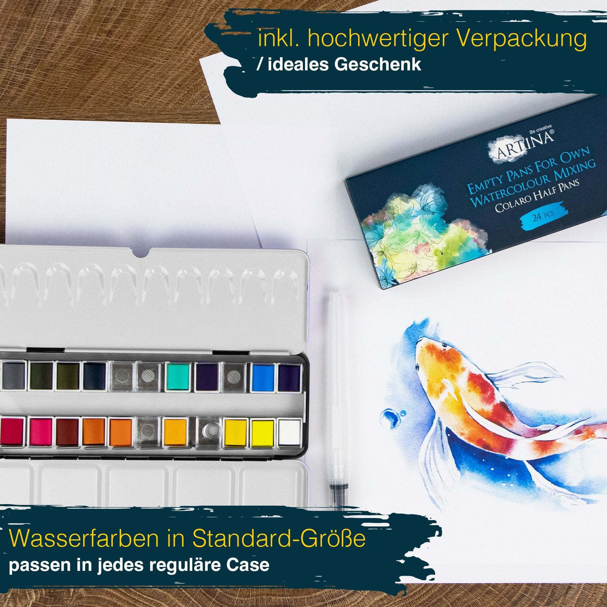 Artina Colaro Leerkasten Metall Aquarellfarbkasten mit 24/48 halben Näpfen und Mischflächen